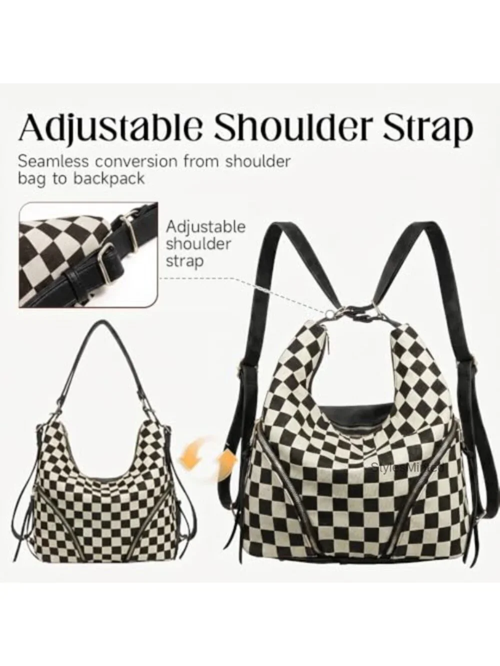 PU Leather Hobo Bag - 3-in-1 Convertible Crossbody Backpack Shoulder Bag with
